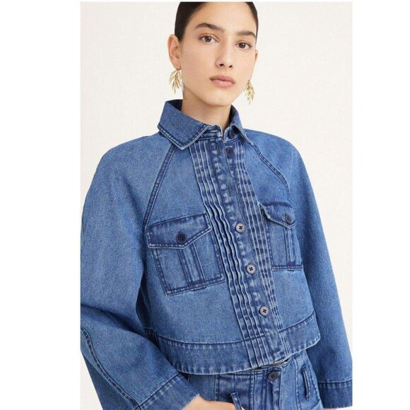 Merlette Verne Buttondown Denim Jacket Top Swing Cotton Solid Blue S New